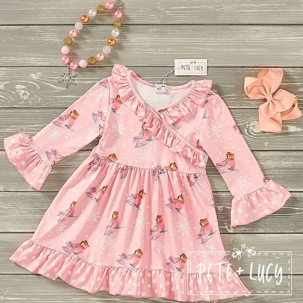PETE + LUCY Pink Ice Princess Long Sleeve Dress Winter Ice Skating 0-6 Months